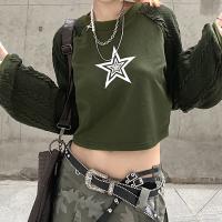 Polyester Women Sweatshirts slimming printed star pattern green PC