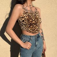 Polyester Lace Up Camisole backless printed leopard brown : PC