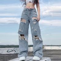 Cotton Ripped Women Jeans & loose patchwork blue PC