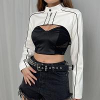 Polyester Crop Top Women Jacket patchwork white PC