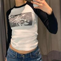 Baumwolle Frauen Langarm T-shirt, Gedruckt,  Stück