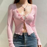 Cotton Slim Women Long Sleeve Blouses & fake two piece knitted PC
