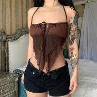 Polyester Camisole backless patchwork Solid brown PC