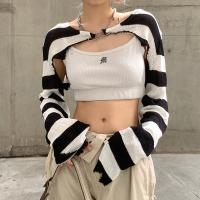 Polyester Crop Top Women Long Sleeve Blouses knitted striped PC