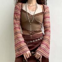 Polyester Slim Women Cardigan knitted striped red PC