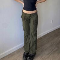 Cotton Women Jeans slimming patchwork Solid army green PC
