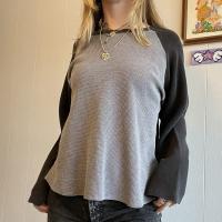 Cotton Women Long Sleeve T-shirt contrast color & loose PC