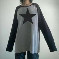 Polyester Women Long Sleeve T-shirt contrast color & loose printed star pattern PC