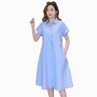 Cotton Maternity Dress mid-long style plain dyed Solid blue PC