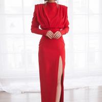 Polyester High Waist One-piece Dress side slit & hollow plain dyed Solid PC