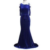 Polyester Waist-controlled Long Evening Dress plain dyed Solid PC