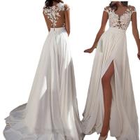Polyester High Waist Long Evening Dress side slit Solid white PC