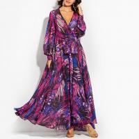 Polyester Plus Size & High Waist One-piece Dress deep V printed Solid :5xl PC
