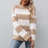 Polyester Women Sweater & loose striped khaki PC