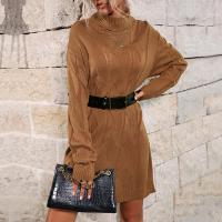 Polyester Sweater Dress without Belt & loose Solid camel PC