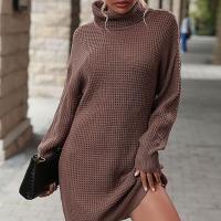 Polyester Sweater Dress without Belt & loose Solid PC