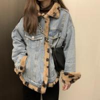 Polyester Women Coat & loose & thermal patchwork blue PC