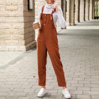 Polyester Women Suspender Trousers Solid brown PC