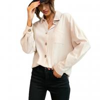 Polyester Frauen Langarm Shirt, Patchwork, Solide, Aprikose,  Stück