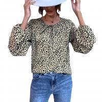 Polyester Women Long Sleeve Shirt printed leopard khaki PC