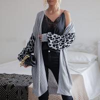 Polyester Women Coat & loose patchwork leopard gray PC