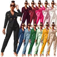 Polyester Women Business Pant Suit & two piece Pants & coat Solid Set