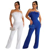 Polyester Wide Leg Trousers & Middle Waist Long Jumpsuit & tube Solid PC
