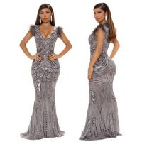 Polyester Sexy Package Hip Dresses Sequin silver PC