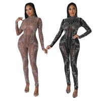 Polyester Long Jumpsuit see through look & flexible & slimming Solid PC