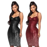 Polyester Sexy Package Hip Dresses Sequin patchwork Solid PC