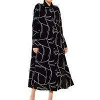 Polyester Einteiliges Kleid, Gedruckt, Geometrische, Schwarz,  Stück