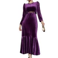 Polyester High Waist One-piece Dress Solid purple PC