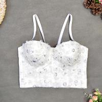 Polyester Crop Top Camisole backless embroidered white PC
