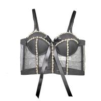 Polyester Slim & Crop Top Camisole see through look & backless & with rhinestone black PC