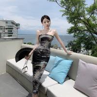 Polyester Waist-controlled & Slim Sexy Package Hip Dresses backless printed PC