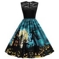 Polyester Waist-controlled One-piece Dress Halloween Design printed PC