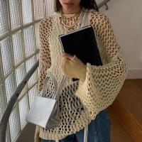 Polyester Women Long Sleeve Blouses & hollow knitted Solid PC