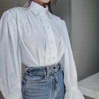 Polyester Women Long Sleeve Shirt slimming patchwork Solid white PC