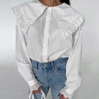 Polyester Women Long Sleeve Shirt & loose patchwork Solid white PC