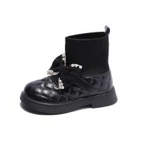 Synthetic Leather Children Boots & for girl & anti-skidding & with beading Knit Fabric & Rubber iron-on Solid :31-36码一手6双 Pair