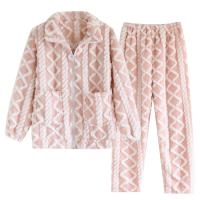 Flannel Women Pajama Set & two piece Pants & top plain dyed Solid Set