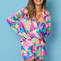 Polyester Women Pajama Set & two piece short & top printed multi-colored Set