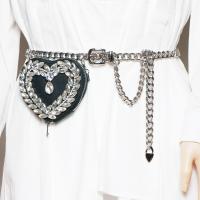 Metal & PU Leather Waist Pack with chain & with rhinestone black PC