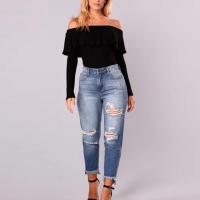 Cotton Ripped & Nine Point Pants & High Waist Women Jeans PC