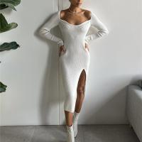 Knitted front slit & High Waist Sexy Package Hip Dresses Solid PC