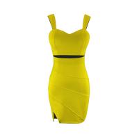 Polyester Slim Sexy Package Hip Dresses side slit & backless patchwork Solid PC