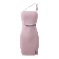 Polyester Slim Sexy Package Hip Dresses side slit & backless & off shoulder & hollow patchwork Solid PC