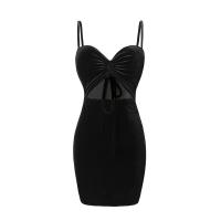 Polyester Slim Sexy Package Hip Dresses deep V & backless & hollow patchwork Solid PC