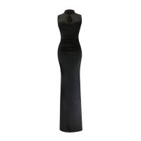Polyester Waist-controlled & Slim & Mermaid Long Evening Dress patchwork Solid black PC