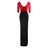 Polyester Slim Sexy Package Hip Dresses deep V & side slit & hollow patchwork Solid PC